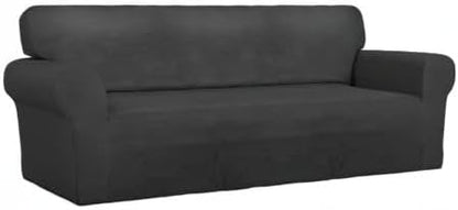 PureFit Stretch Couch Covers for Sofa Large Sofa Slipcovers Dark Gray | 1-Piece Spandex Couch cover Soft Couch protector, Sofa cover Washable with Non Skid Foam and Elastic Bottom for Kids, Dogs