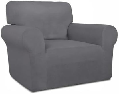 PureFit Super Stretch Chair Covers Fleece Couch Covers for Sofa Gray | 1-Piece Spandex Couch Cover Soft Couch Protector, Sofa Cover Washable with Non Skid Foam and Elastic Bottom for Kids, Dogs