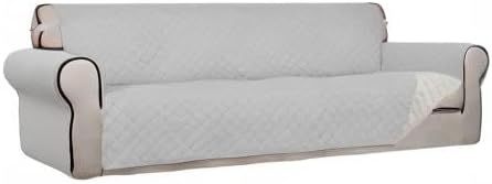 PureFit Reversible Quilted Couch Covers for Dogs Sofa Cover 4 Seater 88" | Light Gray/Ivory, Water Resistant Couch Protector, Washable Pet Couch Cover with Non Slip and Elastic Straps For Kids