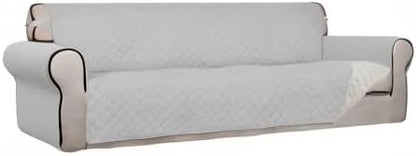 PureFit Reversible Quilted Couch Covers for Dogs Sofa Cover 4 Seater 88" | Light Gray/Ivory, Water Resistant Couch Protector, Washable Pet Couch Cover with Non Slip and Elastic Straps For Kids