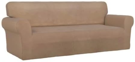 PureFit Stretch Oversized Couch Covers Fleece Sofa Slipcovers Camel | 1-Piece Sofa Cover Washable Soft Couch Protector, Couch Slipcover with Non Skid Foam and Elastic Bottom for Kids, Dogs