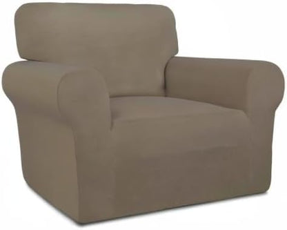 PureFit Super Stretch Chair Covers Fleece Couch Covers for Sofa Natural | 1-Piece Spandex Couch Cover Soft Couch Protector, Sofa Cover Washable with Non Skid Foam and Elastic Bottom for Kids, Dogs