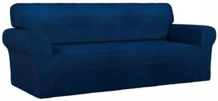 PureFit Stretch Oversized Couch Covers Fleece Sofa Slipcovers Navy | 1-Piece Sofa Cover Washable Soft Couch Protector, Couch Slipcover with Non Skid Foam and Elastic Bottom for Kids, Dogs