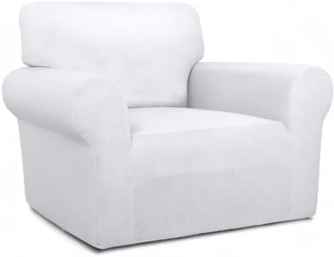 PureFit Super Stretch Chair Covers Fleece Couch Covers for Sofa White | 1-Piece Spandex Couch Cover Soft Couch Protector, Sofa Cover Washable with Non Skid Foam and Elastic Bottom for Kids, Dogs