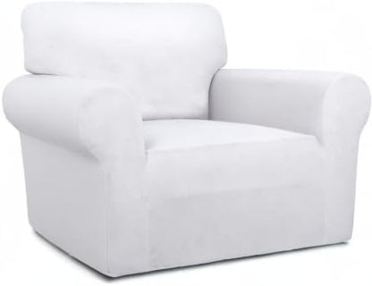 PureFit Super Stretch Chair Covers Fleece Couch Covers for Sofa White | 1-Piece Spandex Couch Cover Soft Couch Protector, Sofa Cover Washable with Non Skid Foam and Elastic Bottom for Kids, Dogs