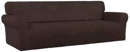 PureFit Stretch Couch Covers for Sofa 4 Seater Slipcovers Chocolate | 1-Piece Sofa Cover Washable Soft Couch protector, Couch Slipcover with Non Skid Foam and Elastic Bottom for Kids, Dogs