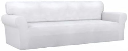 PureFit Stretch Couch Covers for Sofa 4 Seater Slipcovers White | 1-Piece Sofa Cover Washable Soft Couch protector, Couch Slipcover with Non Skid Foam and Elastic Bottom for Kids, Dogs