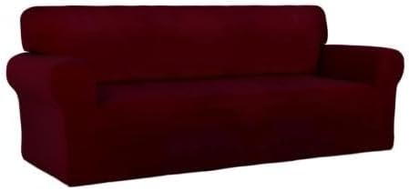 PureFit Stretch Couch Covers for Sofa Large Sofa Slipcovers Wine | 1-Piece Spandex Couch cover Soft Couch protector, Sofa cover Washable with Non Skid Foam and Elastic Bottom for Kids, Dogs