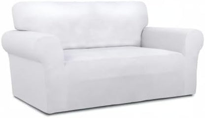 PureFit Stretch Loveseat Covers Fleece Couch Covers for Sofa White | 1-Piece Sofa Slipcover Soft Couch Protector, Sofa Cover Washable with Non Skid Foam and Elastic Bottom for Kids, Dogs