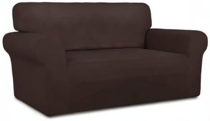 PureFit Stretch Loveseat Covers Fleece Couch Covers for Sofa Chocolate | 1-Piece Sofa Slipcover Soft Couch Protector, Sofa Cover Washable with Non Skid Foam and Elastic Bottom for Kids, Dogs