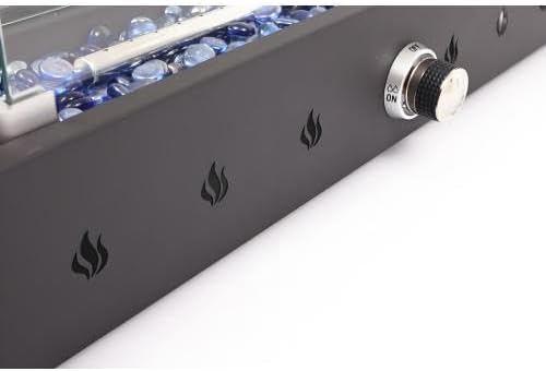 28-Inch Outdoor Propane Fire Pit Tabletop, 40,000 BTU Gas Fire Bowl with Tempered Glass Wind Guard, Durable Iron Patio Firepit with Glass Rocks for Backyard Garden Deck Camping