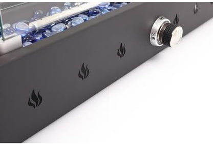 28-Inch Outdoor Propane Fire Pit Tabletop, 40,000 BTU Gas Fire Bowl with Tempered Glass Wind Guard, Durable Iron Patio Firepit with Glass Rocks for Backyard Garden Deck Camping