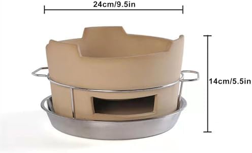 Compact Ceramic Charcoal Grill for Outdoor and Indoor Use Portable Round Clay Fire Pit Ideal for Camping and Home Cooking (One Color L)