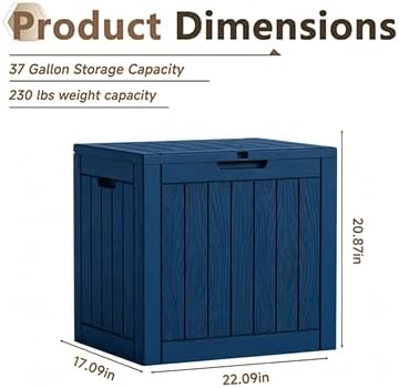 37 Gallon Heavy-Duty Resin Deck Box, Outdoor Storage Bin for Patio Furniture, Outdoor Cushions, Garden Tools and Pool Supplies, Waterproof, Secure Lockable Design (Black, 37 Gallon)