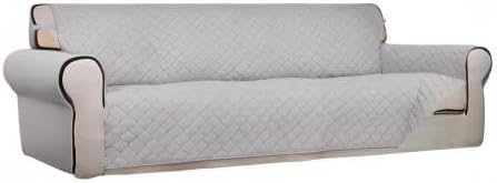 PureFit Reversible Quilted Couch Covers for Dogs Sofa Cover 4 Seater 88" | Light Gray/Light Gray, Water Resistant Couch Protector, Washable Pet Couch Cover with Non Slip and Elastic Straps For Kids