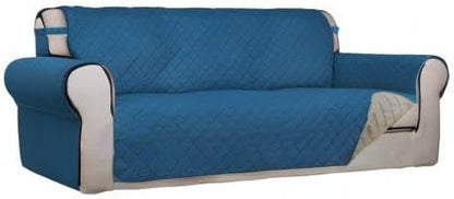 PureFit Reversible Quilted Sofa Cover Dog Couch Covers for Sofa, 66 in | Peacock Blue/Beige, Water Resistant Couch Protector, Washable Pet Couch Cover with Non Slip and Elastic Straps For Kids