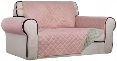 PureFit Reversible Quilted Couch Covers for Dogs Loveseat Sofa Cover 46.5” | Pink/Beige, Water Resistant Couch Protector, Washable Pet Couch Cover with Non Slip and Elastic Straps For Kids
