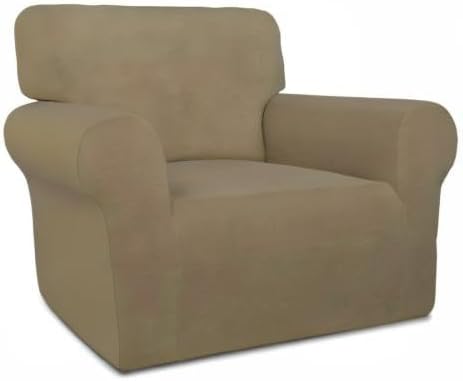 PureFit Super Stretch Chair Covers Fleece Couch Covers for Sofa Tan | 1-Piece Spandex Couch Cover Soft Couch Protector, Sofa Cover Washable with Non Skid Foam and Elastic Bottom for Kids, Dogs