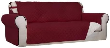 PureFit Reversible Quilted Sofa Cover Dog Couch Covers for Sofa, 66 in | Red/Ivory, Water Resistant Couch Protector, Washable Pet Couch Cover with Non Slip and Elastic Straps For Kids