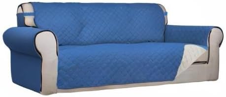 PureFit Reversible Quilted Sofa Cover Dog Couch Covers for Sofa, 66 in | Blue/Ivory, Water Resistant Couch Protector, Washable Pet Couch Cover with Non Slip and Elastic Straps For Kids