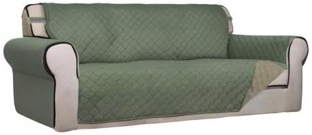 PureFit Reversible Quilted Sofa Cover Dog Couch Covers for Sofa, 66 in | Greyish Green/Beige, Water Resistant Couch Protector, Washable Pet Couch Cover with Non Slip and Elastic Straps For Kids
