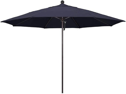 California Umbrella 11' Round Aluminum/Fiberglass Umbrella, Pulley Lift, Bronze Pole, Sunbrella Navy Fabric
