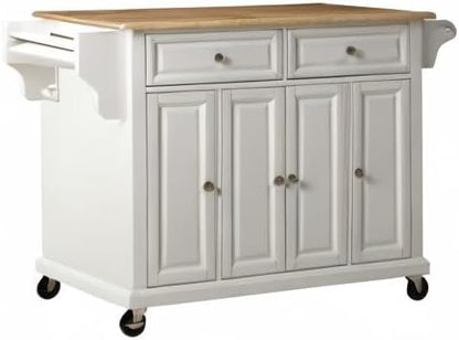 Crosley Furniture Full Size Wood Top Rolling Kitchen Island Storage Cart, Microwave Stand, Spice Rack, White