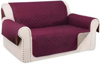 Reversible 45" Small Loveseat Sofa Covers, Burgundy/Camel | Loveseat Covers for Dogs Water Repellent, Friendly Furniture Protector with Elastic Straps for Living Room