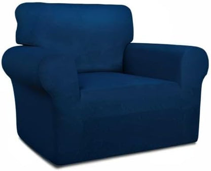 PureFit Super Stretch Chair Covers Fleece Couch Covers for Sofa Navy | 1-Piece Spandex Couch Cover Soft Couch Protector, Sofa Cover Washable with Non Skid Foam and Elastic Bottom for Kids, Dogs
