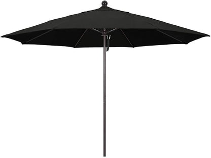 California Umbrella 11' Round Aluminum/Fiberglass Umbrella, Pulley Lift, Bronze Pole, Sunbrella Black Fabric