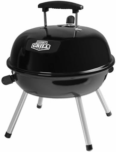 Portable Charcol Grill, Compact BBQ Grill with Lid, Durable Steel Outdoor Cooker for Camping, Picnic, Backyard & Travel, Easy to Assemble, Black
