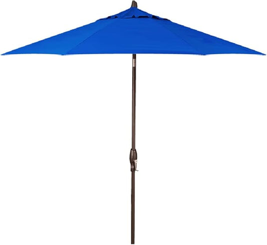 Treasure Garden 9’ Deluxe Auto-Tilt Market Umbrella | Sunbrella® Fade Resistant Fabric | Crank Tilt System | Large Octagon Canopy | Outdoor Patio, Deck, Pool, Backyard | Pacific Blue | Bronze Frame
