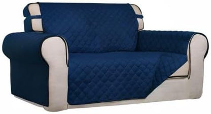 PureFit Reversible Quilted Sofa Cover, Water Resistant Medium Slipcover Furniture Protector, Washable Couch Cover with Non Slip Foam and Elastic Straps for Kids, Pets (Loveseat, Navy/Navy) | Navy/Navy, Water Resistant Couch Protector, Washable Pet Couc...