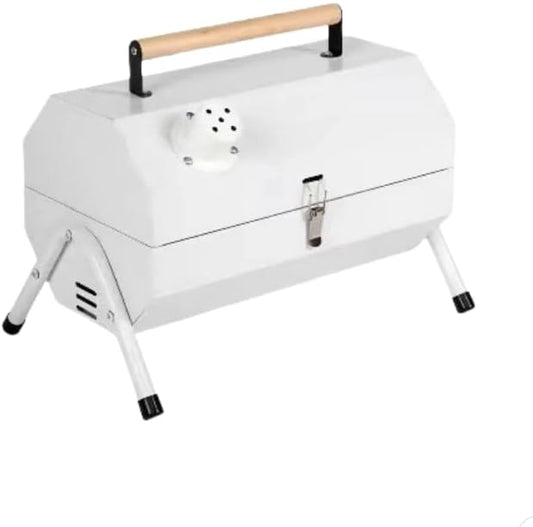 Portable Charcoal BBQ Grill, 16.7x11.4x11.6 inches, Foldable Steel Construction with Ash Pan, Smokeless Design for Camping and Outdoor Cooking (Octagonal oven [White])