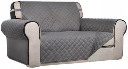 PureFit Reversible Quilted Sofa Cover, Water Resistant Medium Slipcover Furniture Protector, Washable Couch Cover with Non Slip Foam and Elastic Straps for Kids, Dogs, Pets (Loveseat, Gray/Gray) | Gray/Gray, Water Resistant Couch Protector, Washable Pe...