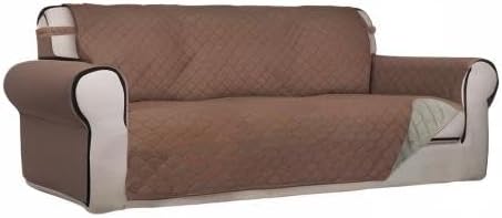 PureFit Reversible Quilted Sofa Cover, Water Resistant Slipcover Furniture Protector, Washable Couch Cover with Non Slip Foam and Elastic Straps for Kids, Dogs, Pets (Large, Brown/Beige) | Brown/Beige, Water Resistant Couch Protector, Washable Pet Couc...