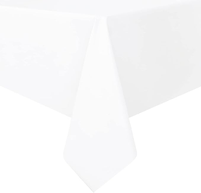 Romanstile 100% Waterproof Rectangle PVC Tablecloth, Oil Spill Proof Vinyl Table Cloth, Heavy Duty Wipe Clean Plastic Table Covers for Kitchen/Dining/Parties - 60 x 104 Inch, White