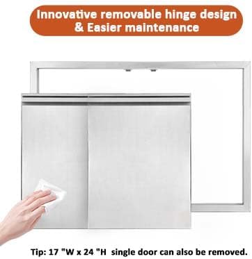 JIE JIN BBQ Access Door 30" W X 21" H Outdoor Kitchen Doors Double Doors Thickened 304 Stainless Steel Outdoor Kitchen Accessories Door for Indoor/Outdoor Kitchen Outdoor Cabinet BBQ Island
