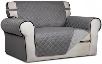 PureFit Reversible Quilted Sofa Cover Dog Couch Covers for Sofa, 28 in | Gray/Light Gray, Water Resistant Couch Protector, Washable Pet Couch Cover with Non Slip and Elastic Straps For Kids