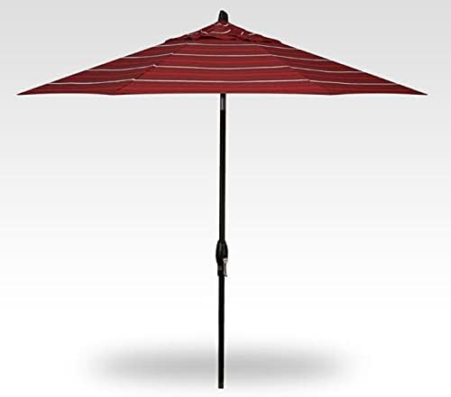 Treasure Garden 9ft Patio Umbrella – Outdoor Market Umbrella - Deluxe Auto-Tilt – Black Aluminum Frame with Kevlar Lift Cord (Outdurra, Harper Crimson Stripe)