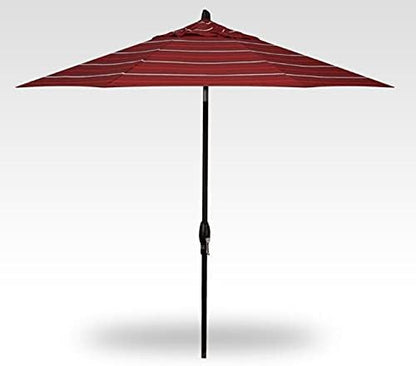 Treasure Garden 9ft Patio Umbrella – Outdoor Market Umbrella - Deluxe Auto-Tilt – Black Aluminum Frame with Kevlar Lift Cord (Outdurra, Harper Crimson Stripe)