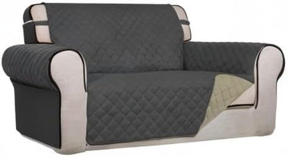 PureFit Reversible Quilted Couch Covers for Dogs Loveseat Sofa Cover 46.5” | Dark Gray/Beige, Water Resistant Couch Protector, Washable Pet Couch Cover with Non Slip and Elastic Straps For Kids