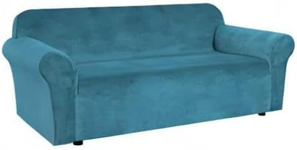 H.VERSAILTEX Stretch Velvet Sofa Covers for 3 Cushion Couch Covers Sofa Slipcovers Furniture Protector Soft with Non Slip Elastic Bottom, Crafted from Comfy Rich Velour (Sofa 72'-90', Peacock Blue)