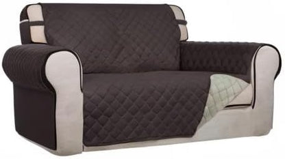 PureFit Reversible Quilted Couch Covers for Dogs Loveseat Sofa Cover 46.5” | Chocolate/Beige, Water Resistant Couch Protector, Washable Pet Couch Cover with Non Slip and Elastic Straps For Kids