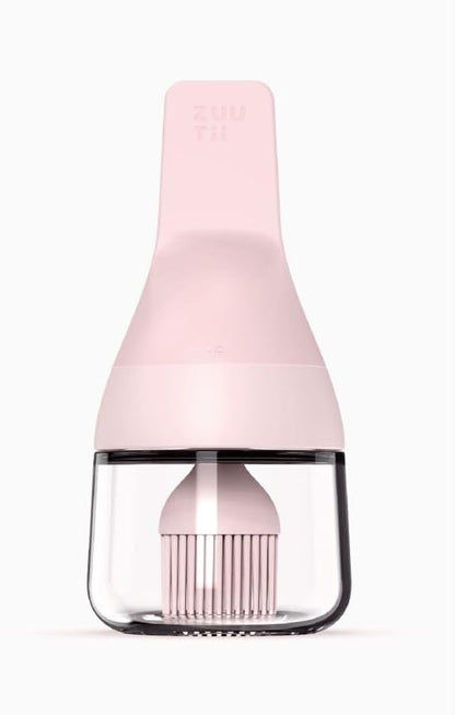 Zuutii Oil Dispenser with Silicone Brush for Cooking,Glass Oil Bottle with Heat Resistant Basting Brushes for Baking, Food Brush for Grilling, Butter, BBQ Sauce，Dishwasher Safe,4.4oz,Pink