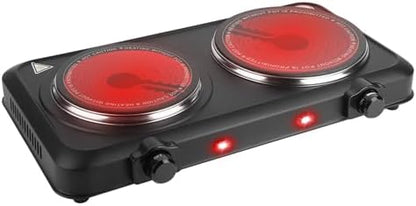 1800W Portable Dual Burner Heating Stove, Countertop RV Stove with 7.5" & 6.3" Glass Cooktop, Stepless Temperature Adjustment