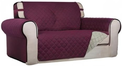 PureFit Reversible Quilted Sofa Cover, Water Resistant Medium Slipcover Furniture Protector, Washable Couch Cover with Non Slip Foam and Elastic Straps for Kids, Dogs, Pets (Loveseat, Wine/Beige) | Wine/Beige, Water Resistant Couch Protector, Washable ...