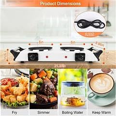 2000W Portable Electric Double Burner Hot Plate, Countertop Coil Heating Stove with 5 Temperature Control & Carry Handles for Home Kitchen RV Camping Use (white)
