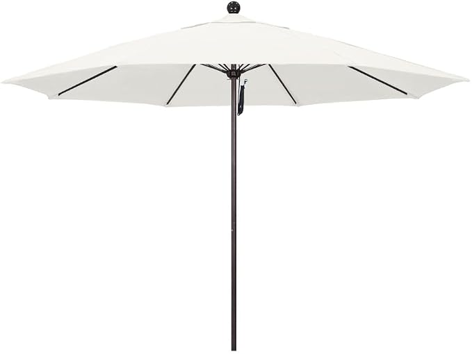 California Umbrella 11' Round Aluminum/Fiberglass Umbrella, Pulley Lift, Bronze Pole, Sunbrella Natural Fabric