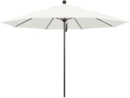 California Umbrella 11' Round Aluminum/Fiberglass Umbrella, Pulley Lift, Bronze Pole, Sunbrella Natural Fabric